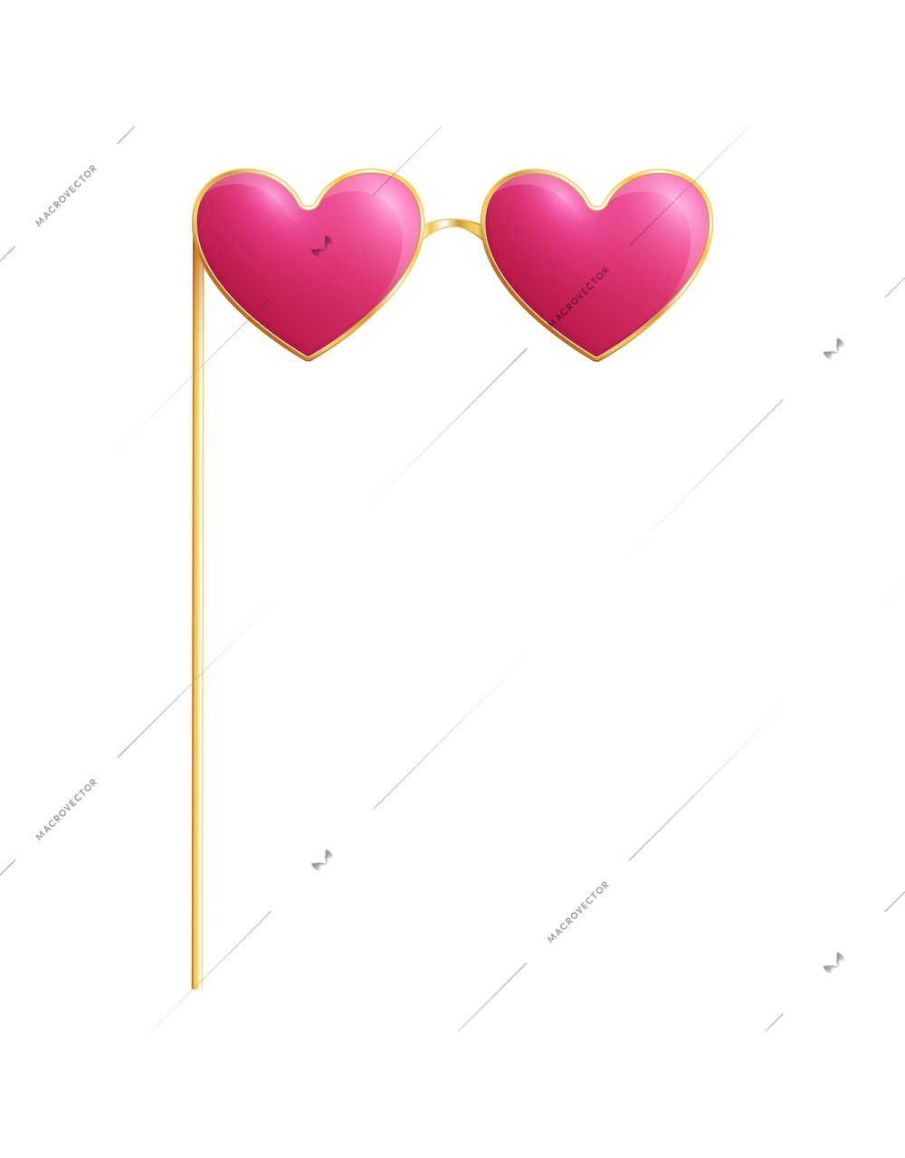 Photo booth party prop pink heart shaped glasses realistic vector illustration