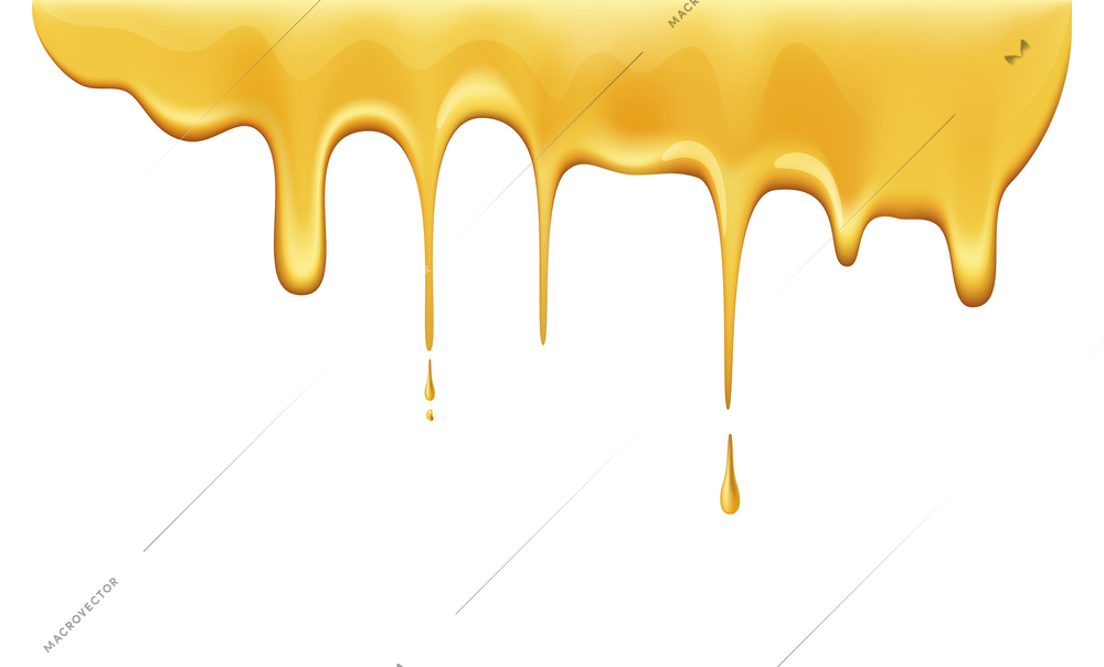 Melting honey drops on white background realistic vector illustration