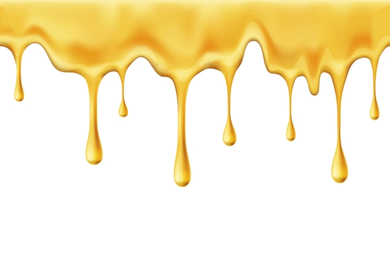 Melting honey drops flow on white background realistic vector illustration