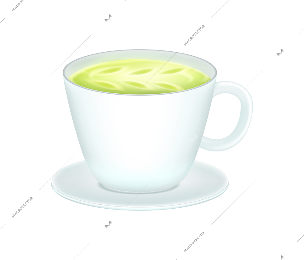 Realistic white cup of matcha latte vector illustration