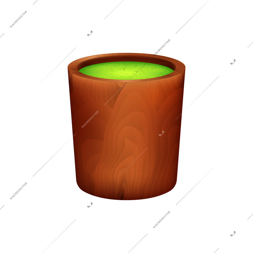 Realistic japanese matcha tea in wooden cup vector illustration