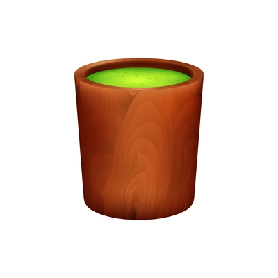 Realistic japanese matcha tea in wooden cup vector illustration