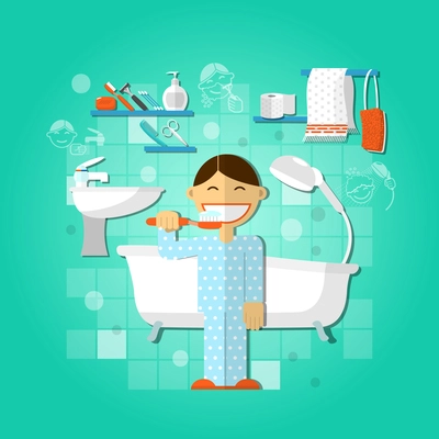 Personal hygiene concept with person brushing teeth vector illustration