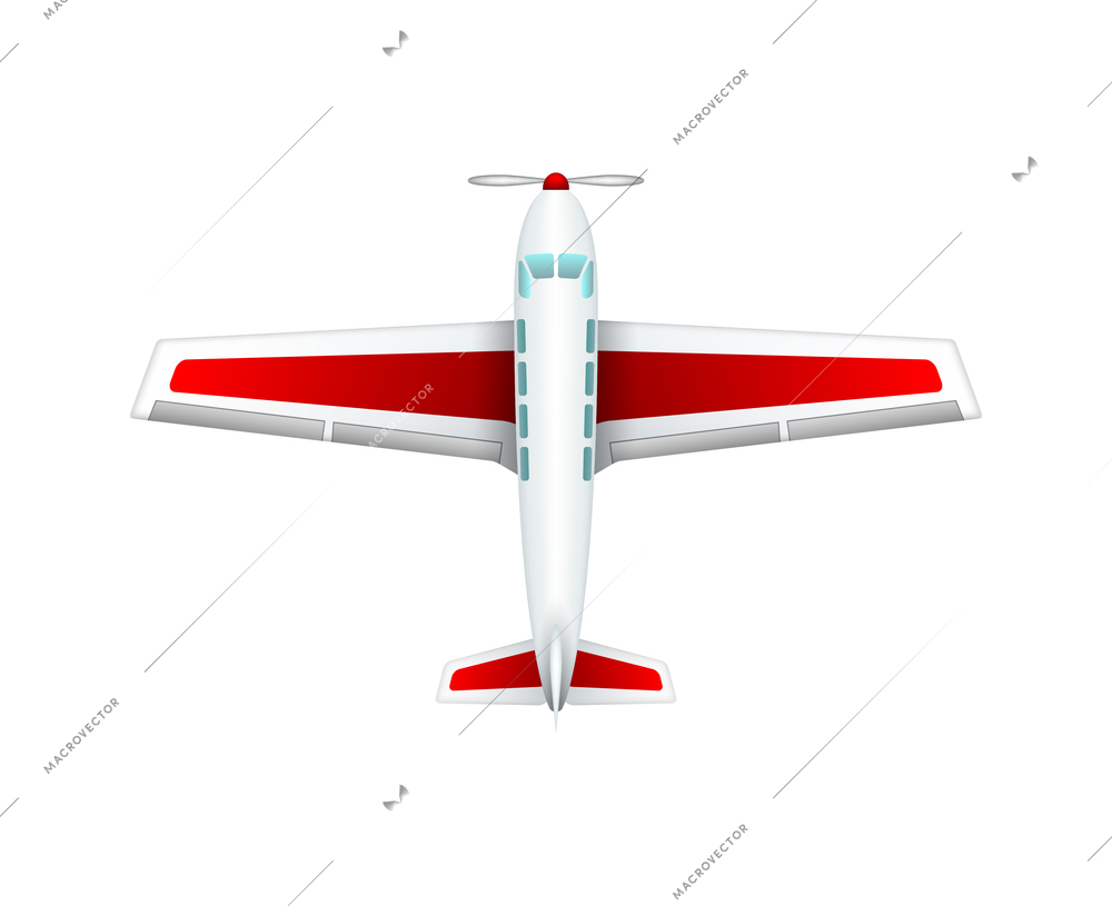 Realistic light sport propeller airplane top view vector illustration