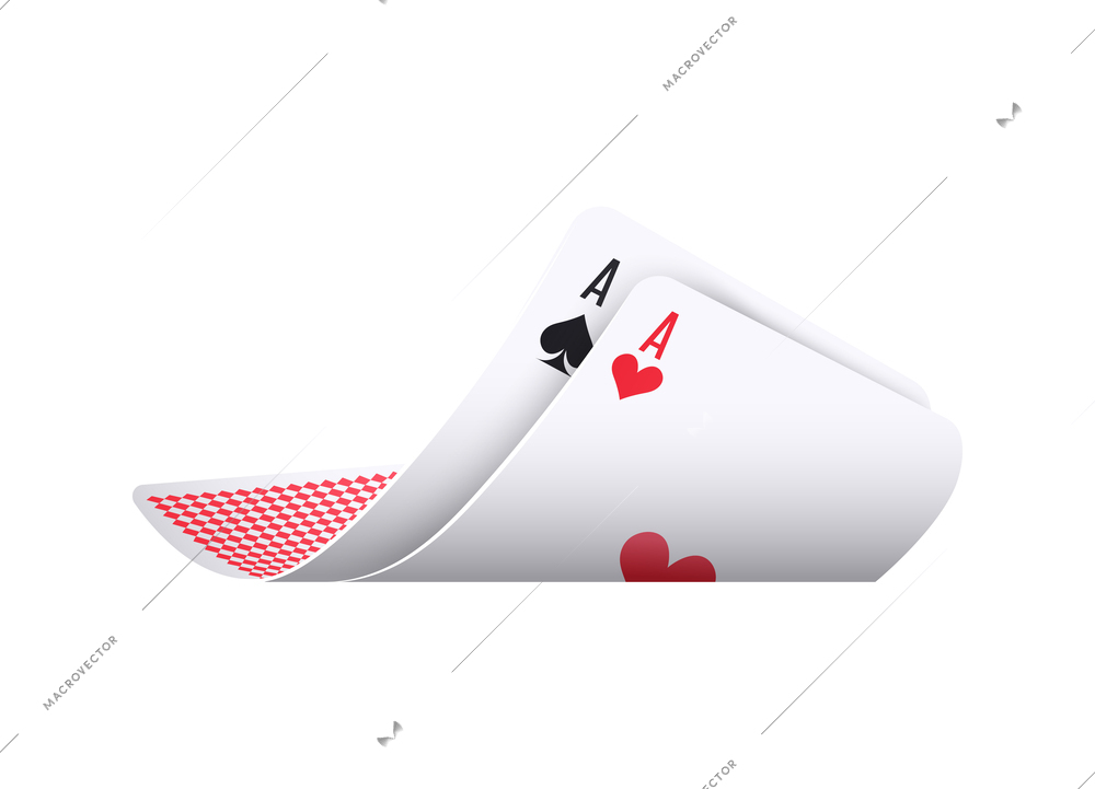 Realistic cards aces of hearts and spades on white background vector illustration