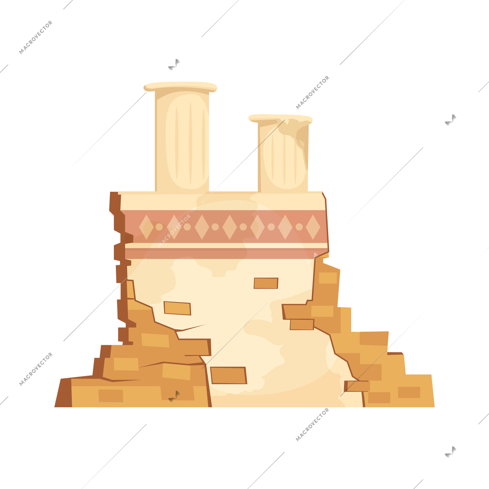 Archeology cartoon icon with ancient building ruins vector illustration