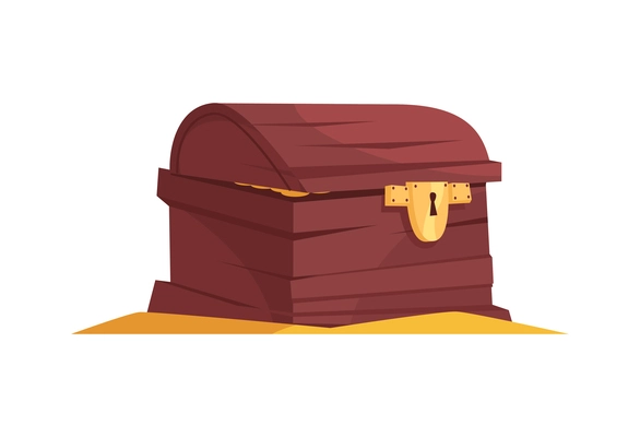 Cartoon closed wooden treasure chest on sand vector illustration