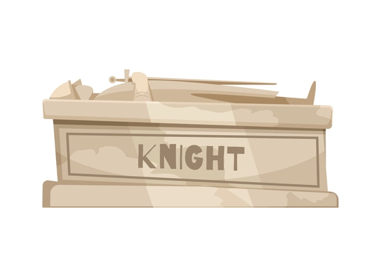 Archeology cartoon icon with ancient knight stone coffin vector illustration