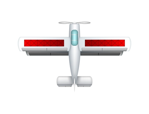 Realistic white and red agricultural plane top view vector illustration