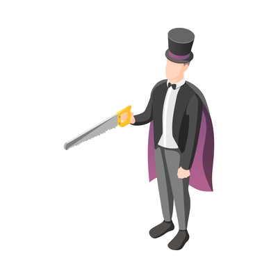 Magic show performer with saw isometric icon vector illustration