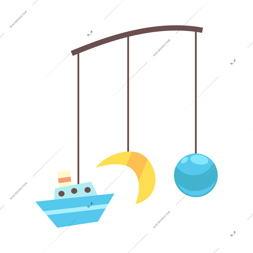 Cartoon mobile with ship moon and planet for baby room cartoon vector illustration