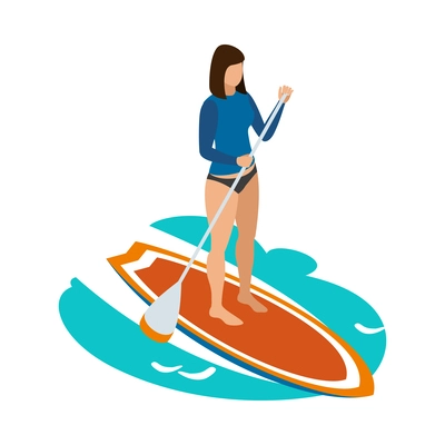 Sup boarding woman isometric icon 3d vector illustration