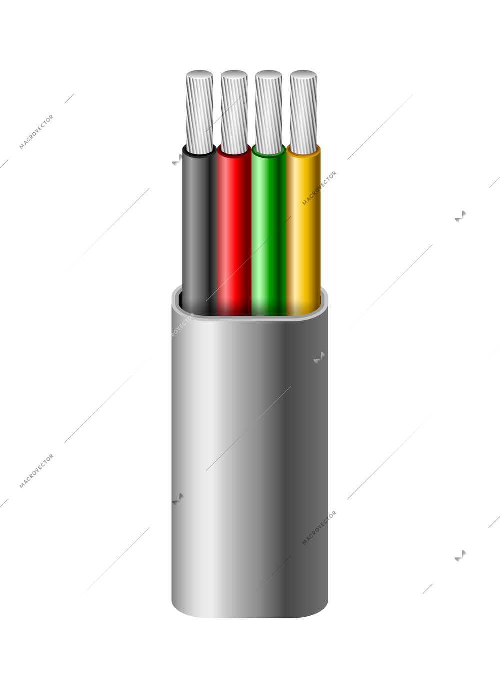 Realistic power cable with electrical wire conductors held together with overall sheath vector illustration