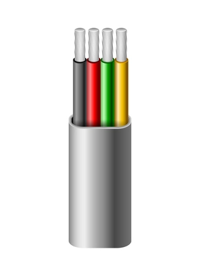 Realistic power cable with electrical wire conductors held together with overall sheath vector illustration