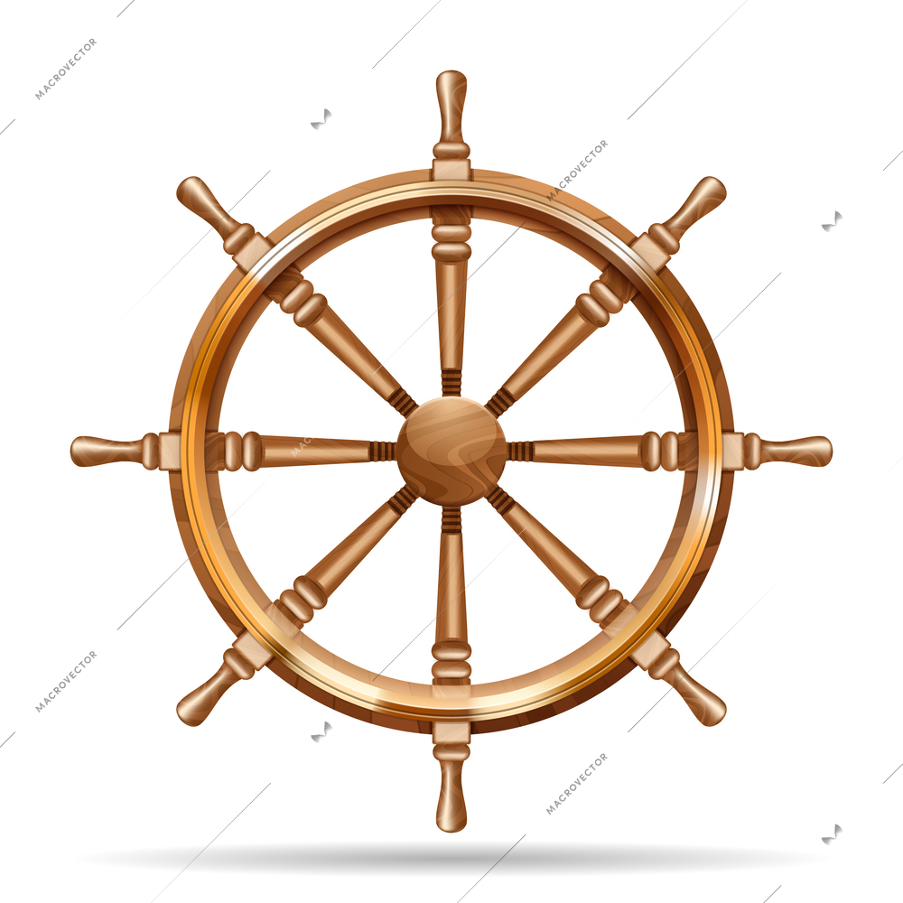 Antique wooden ship wheel on the white background isolated vector illustration
