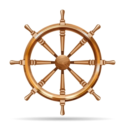 Antique wooden ship wheel on the white background isolated vector illustration