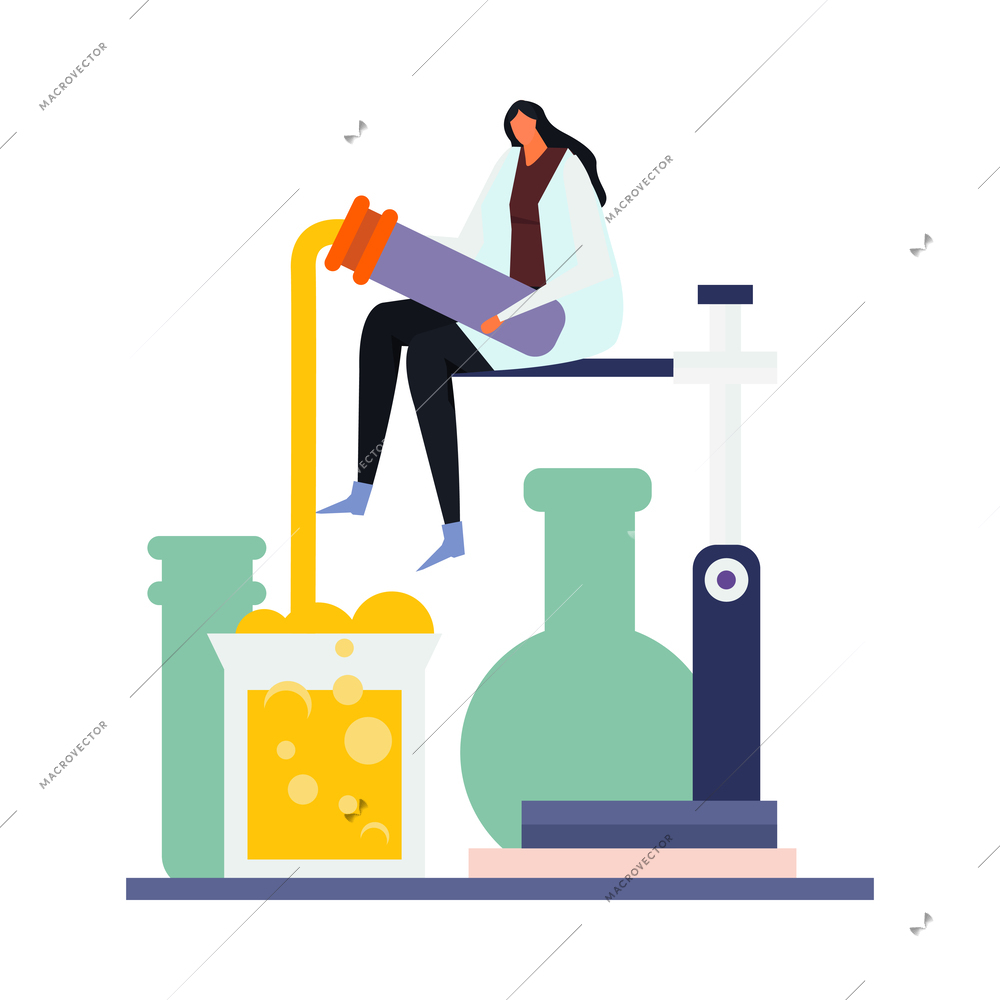 Science lab flat icon with scientist performing experiments vector illustration