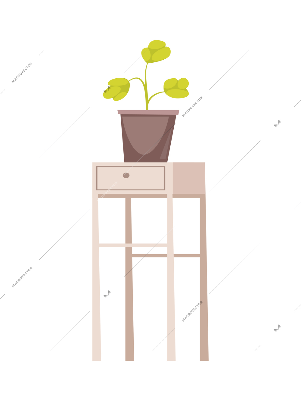 Bedside stand with green houseplant cartoon interior element vector illustration