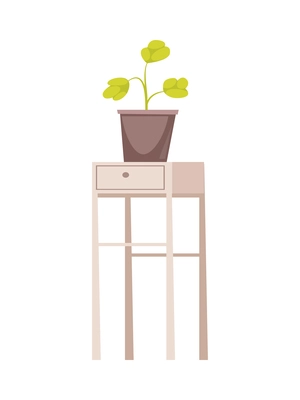 Bedside stand with green houseplant cartoon interior element vector illustration