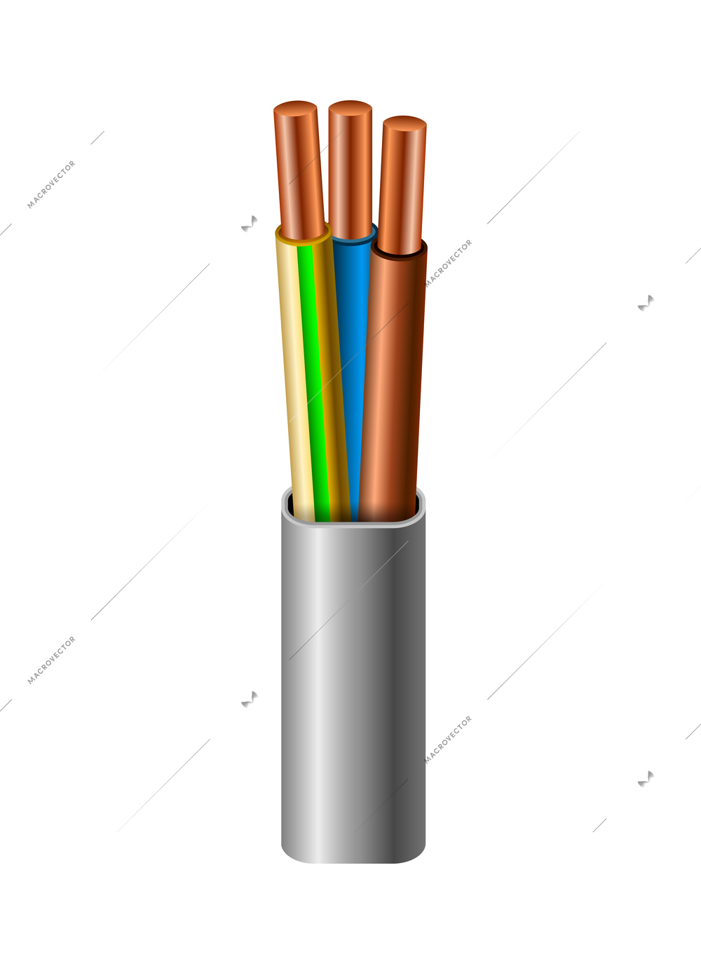 Realistic electric cable section isolated on white background vector illustration