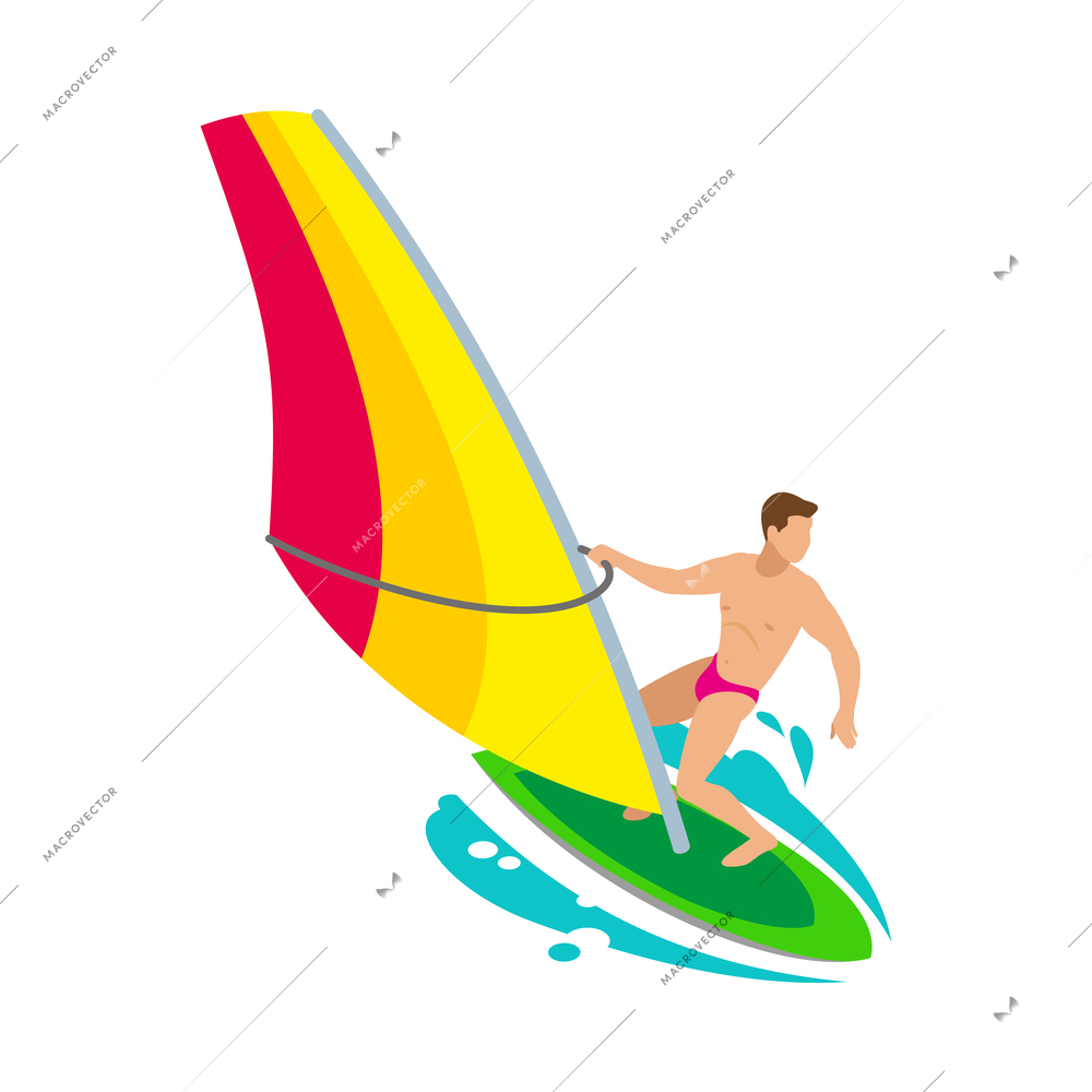 Man going windsurfing isometric icon 3d vector illustration