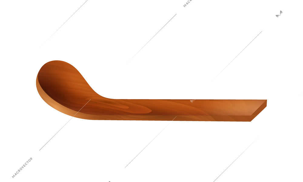 Wooden spoon on white background realistic vector illustration