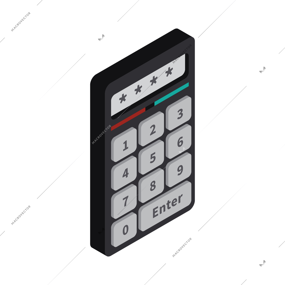 Access identification isometric icon with door security code 3d vector illustration