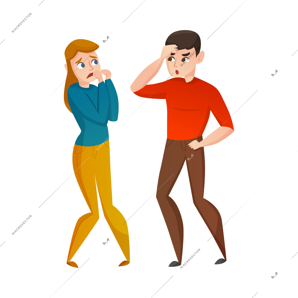 Family violence flat concept with scared wife and angry husband vector illustration