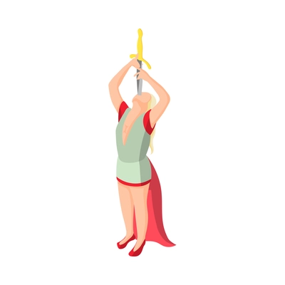 Magic show isometric icon with female sword swallower vector illustration