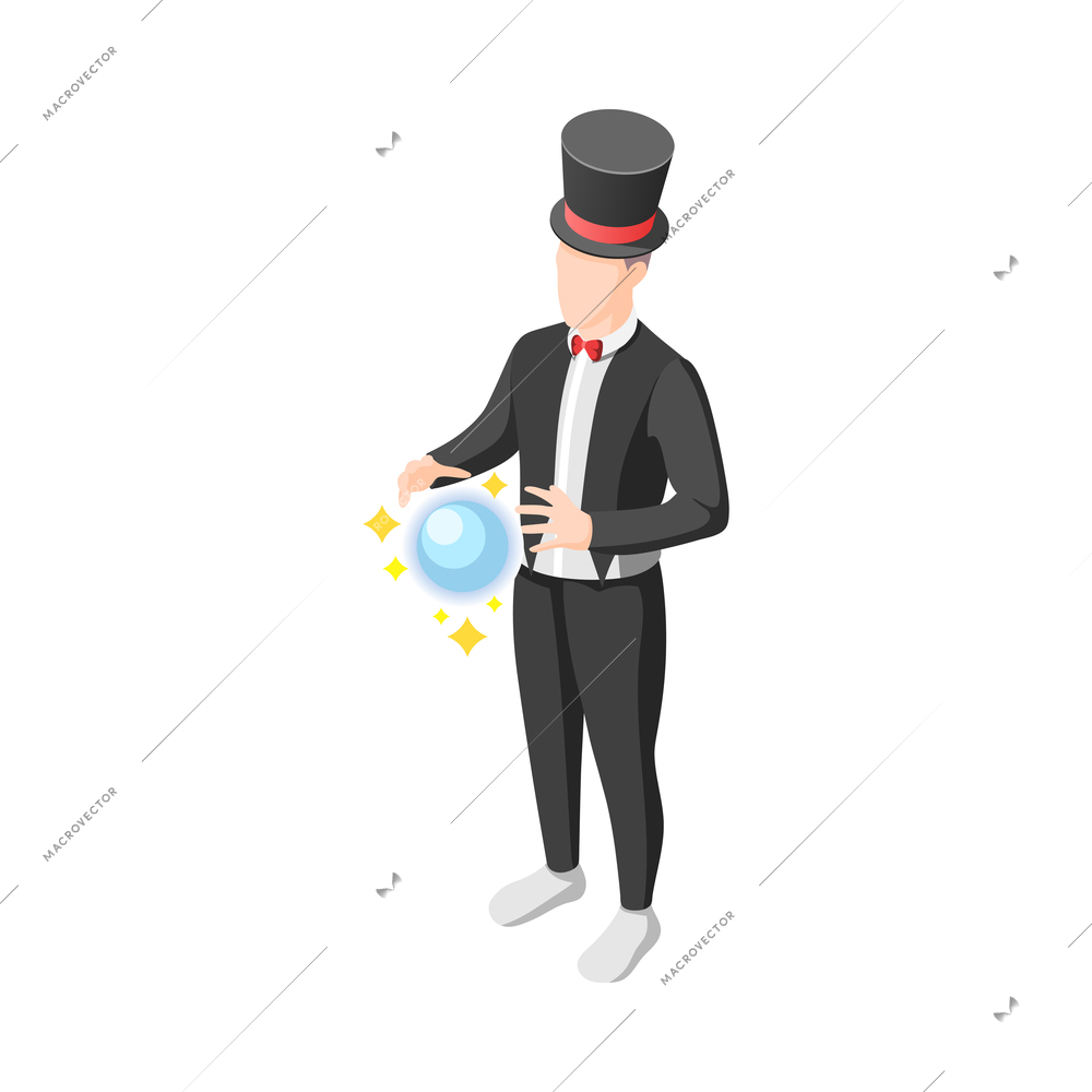 Magic show isometric icon with magician performing trick with ball vector illustration