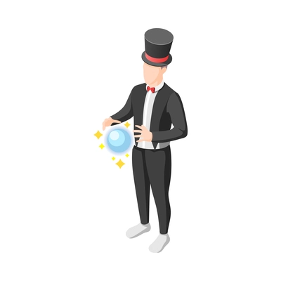 Magic show isometric icon with magician performing trick with ball vector illustration