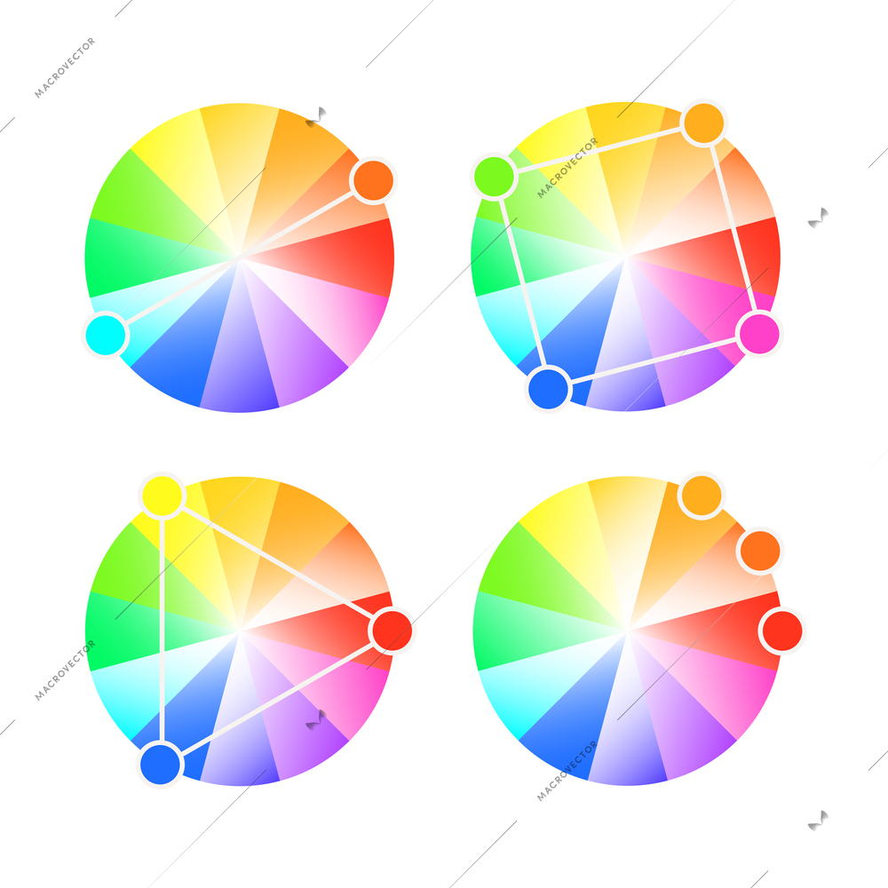 Circle color scheme palettes square secondary analogous complementary flat isolated vector illustration