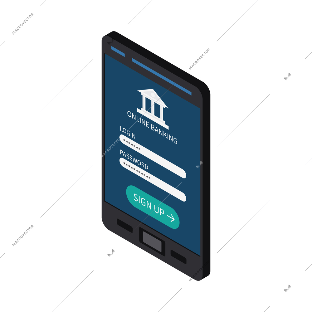 Financial technology online banking account on smartphone isometric icon vector illustration