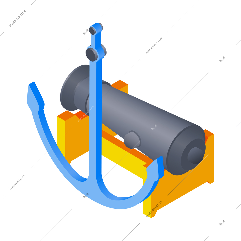 Ancient anchor and cannon museum exhibit isometric icon vector illustration