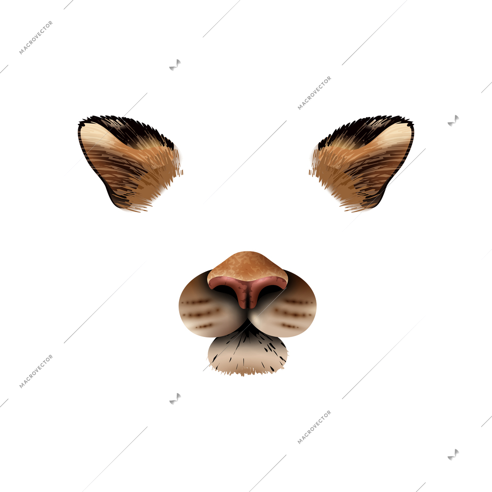 Cute tiger animal mask video chat photo application effect realistic vector illustration