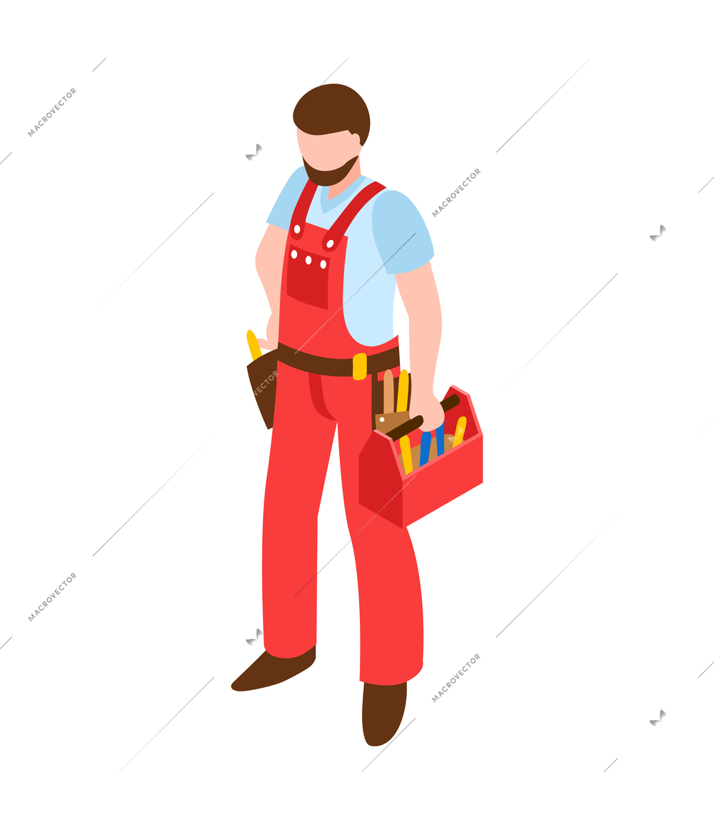 Home repair renovation remodeling service worker with tool kit isometric icon vector illustration