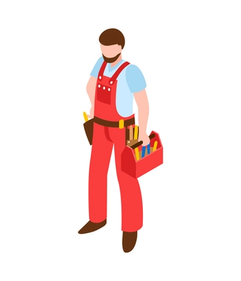 Home repair renovation remodeling service worker with tool kit isometric icon vector illustration