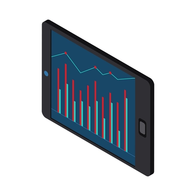 Financial technology statistics isometric icon with graphs on tablet screen 3d vector illustration