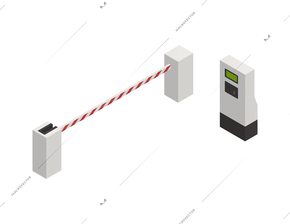 Access identification isometric icon with parking barrier and card scanner vector illustration