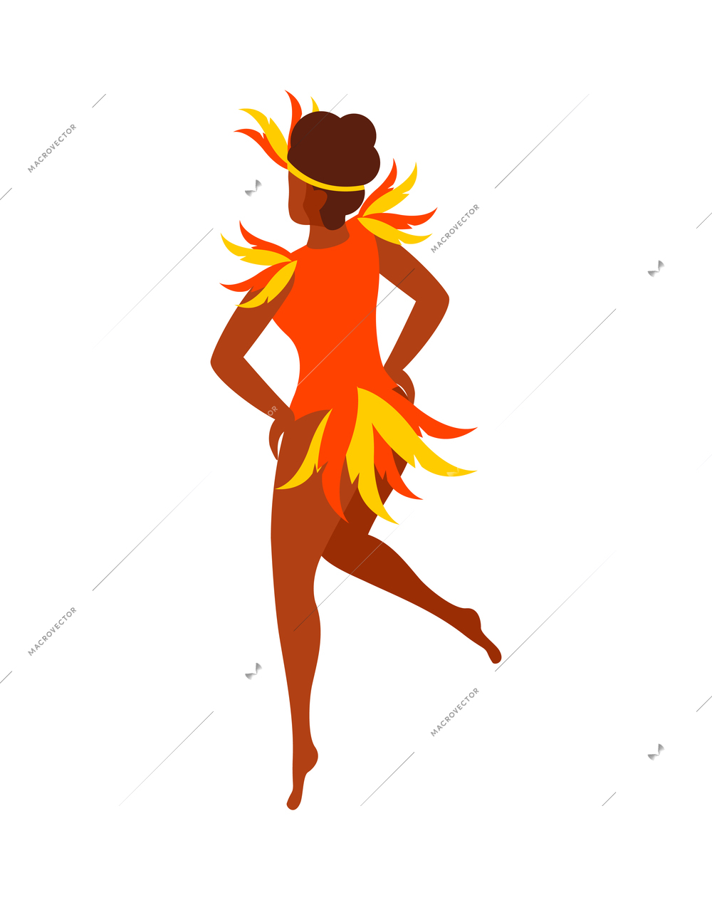 Brazilian carnival dancer isometric female character wearing colorful feathers vector illustration