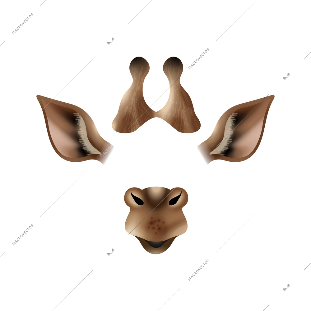 Cute giraffe animal mask video chat photo application effect realistic vector illustration