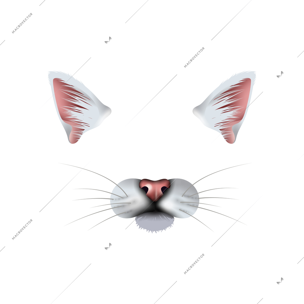 Cute cat animal mask video chat photo application effect realistic vector illustration