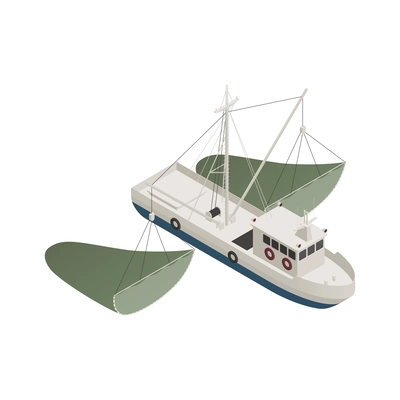 Isometric fishing vessel with nets icon vector illustration