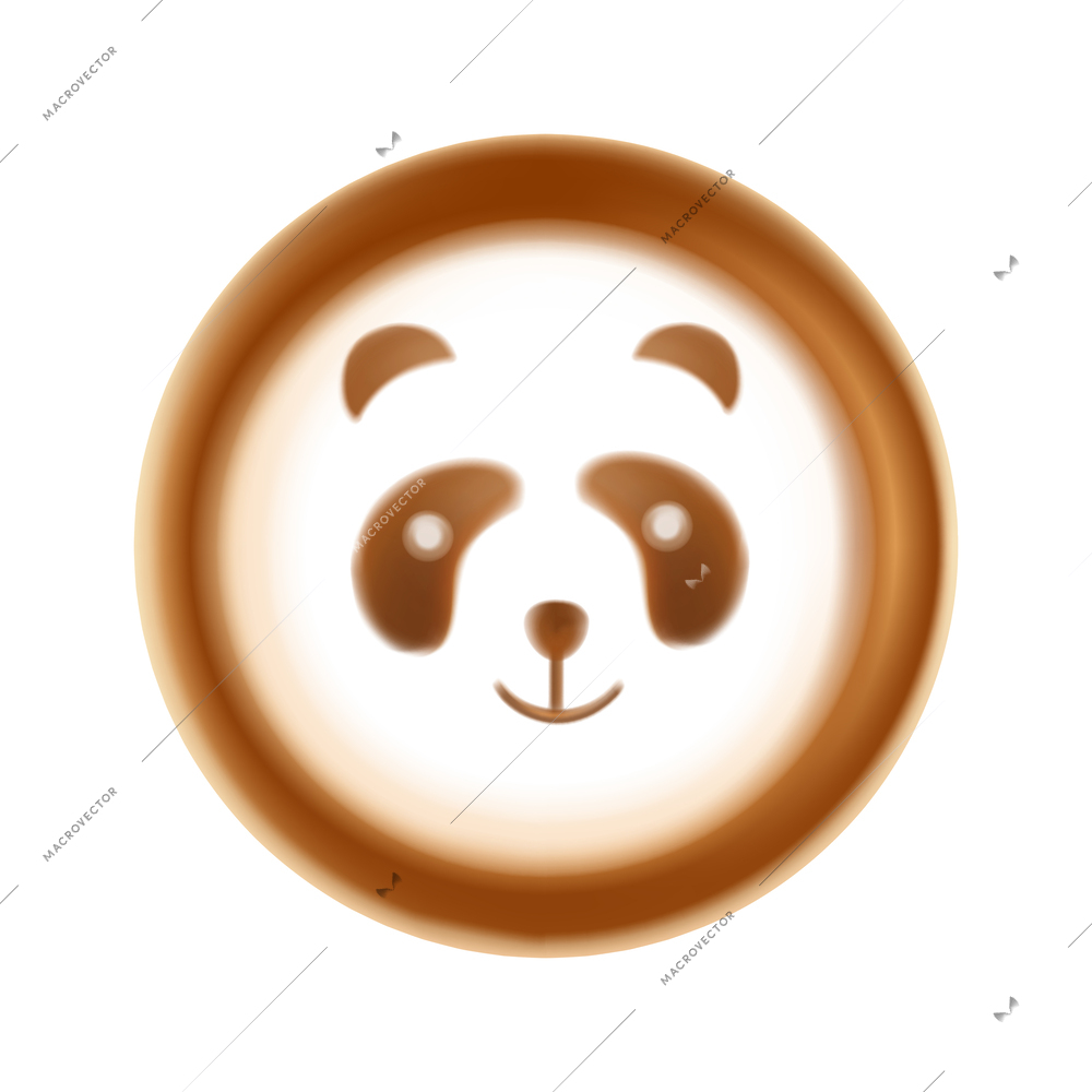 Realistic latte art icon with milk foam in shape of cute panda head top view vector illustration