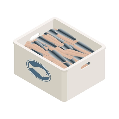 Fish industry isometric icon with herring fillets in container vector illustration