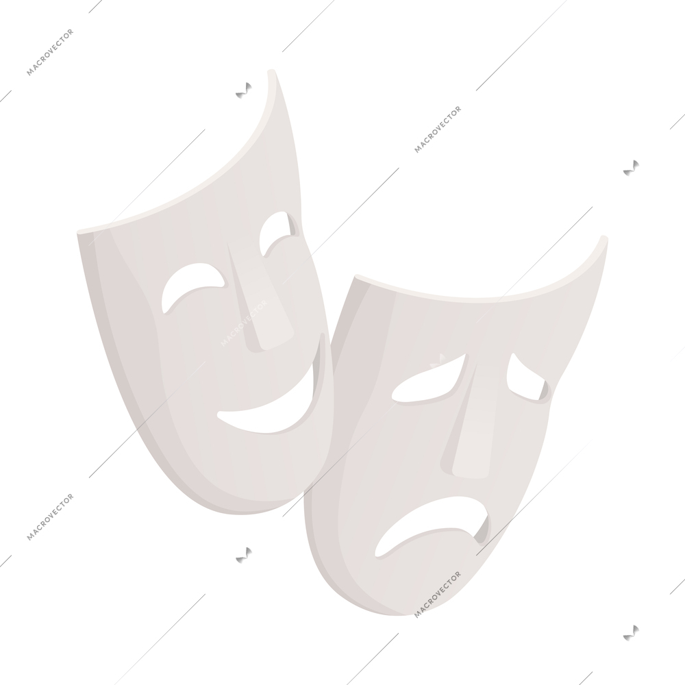 White comedy and tragedy theatre masks isometric icon vector illustration