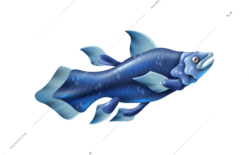 Realistic prehistoric blue lobe finned fish vector illustration