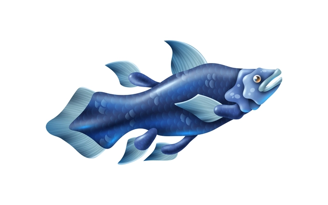 Realistic prehistoric blue lobe finned fish vector illustration