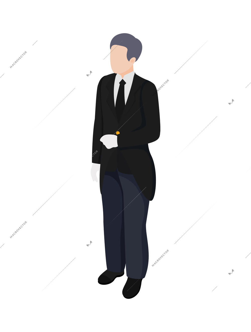 Isometric middle aged male butler vector illustration