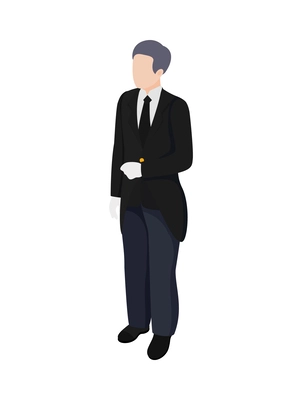 Isometric middle aged male butler vector illustration